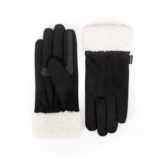 Isotoner Women's Ultraplush Microsuede Gloves with Sherpa Cuff, Black, L/XL