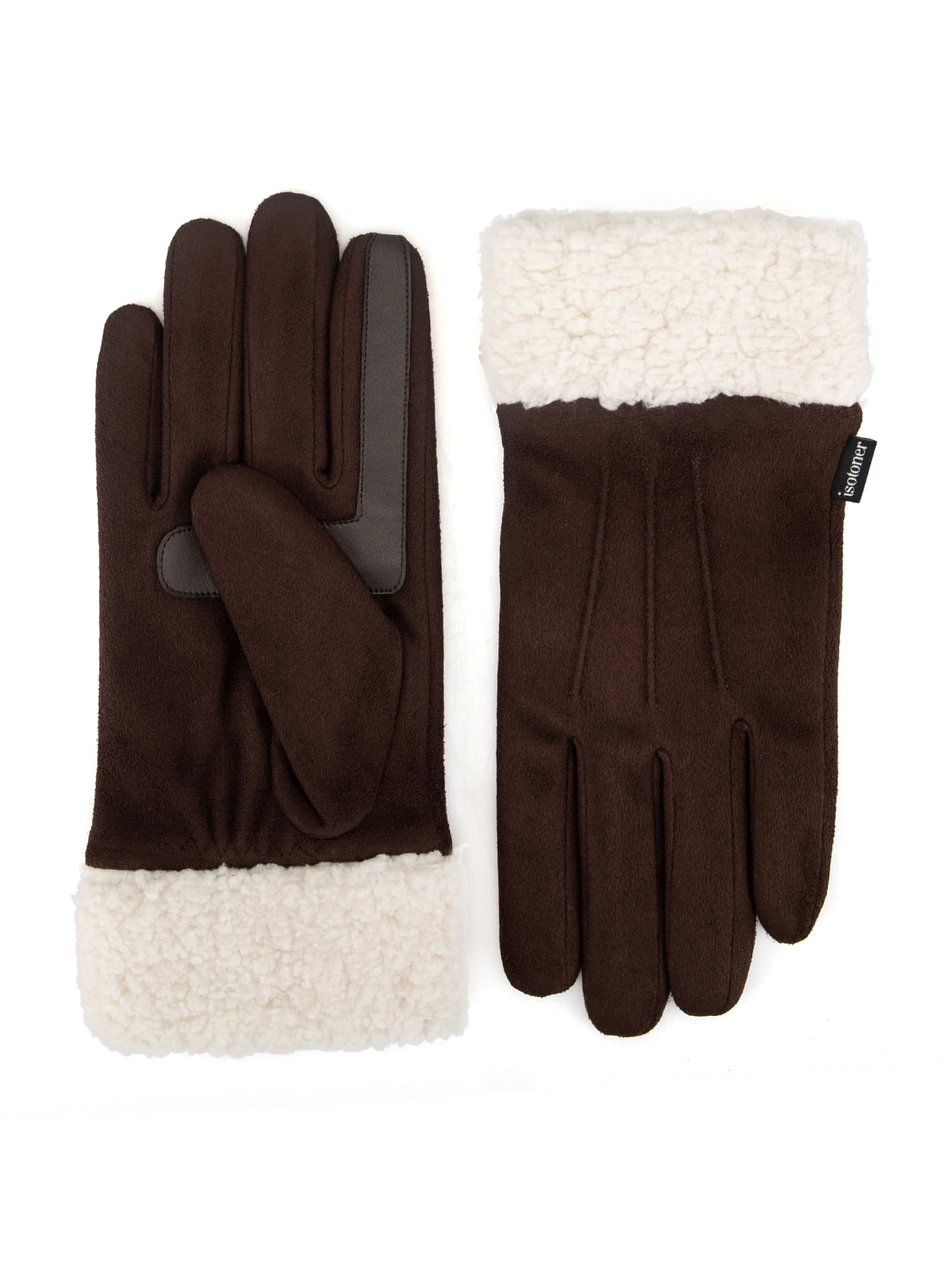 Isotoner Women's Ultraplush Microsuede Gloves with Sherpa Cuff, Brown, L/XL