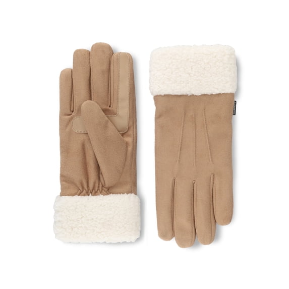 Isotoner Women's Ultraplush Microsuede Gloves with Sherpa Cuff, Beige, L/XL