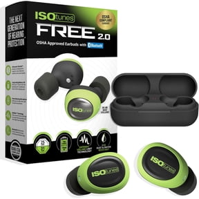 ISOtunes Bluetooth True Wireless Hearing Protection Earbuds, 25 dB NRR, Black and Green