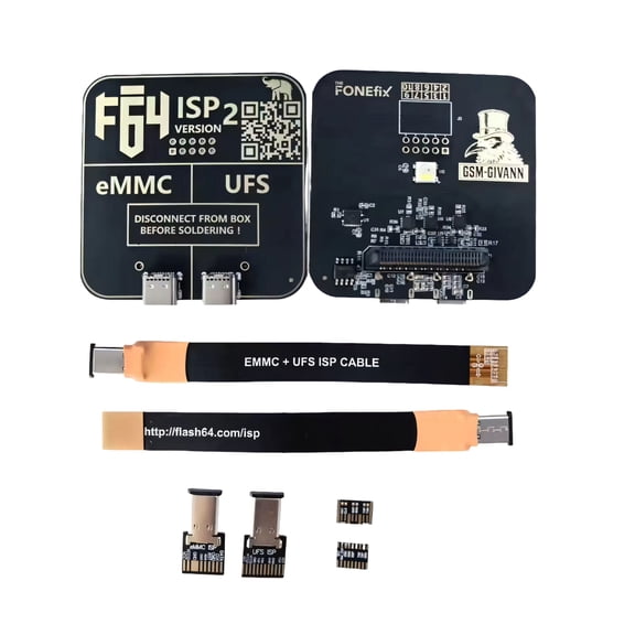 ISP Adapter Board and Flat Cable Set for eMMC UFS Programming, F64 ISP v2 Repair Set for Phone Motherboard Service Station Use Daily