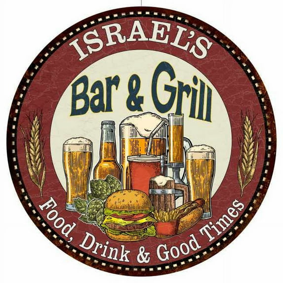 ISRAEL'S Bar and Grill 14" Round Metal Sign Kitchen Wall Decor 100140020296