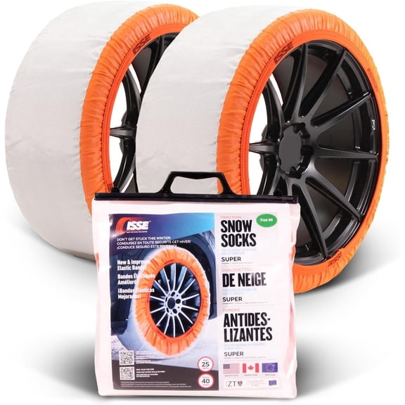 ISSE Snow Socks for Tires, Chain Replacement, Super Textile Traction for Optimal Tire Grip in Snow & Ice, Durable Multi-Season Reuse, Size 58