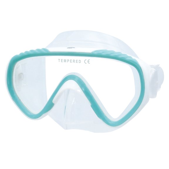 IST Kids Snorkeling / Diving Mask, Hypoallergenic Skirt & Single Panoramic Lens with Adjustable Strap (White/Teal)