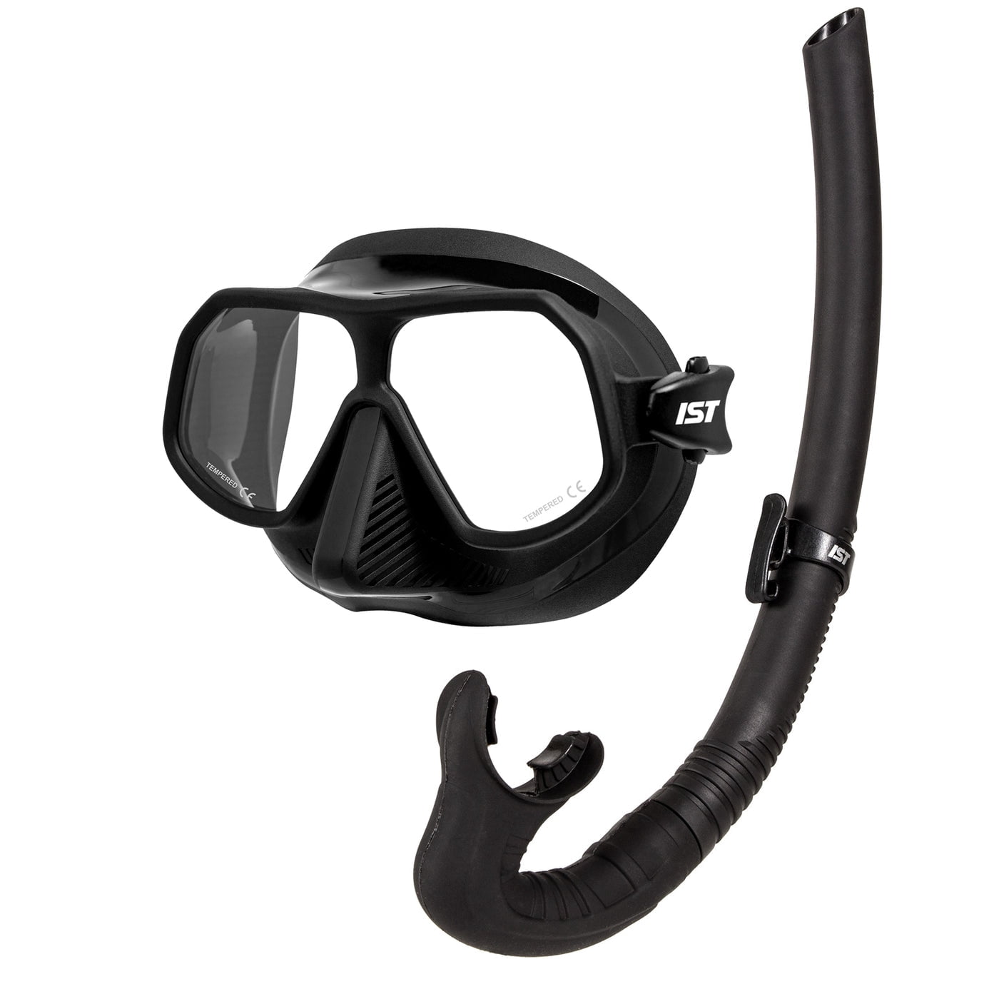 IST MP210 Sonic Black Diving Mask and Non-Purge Foldable Black Snorkel ...