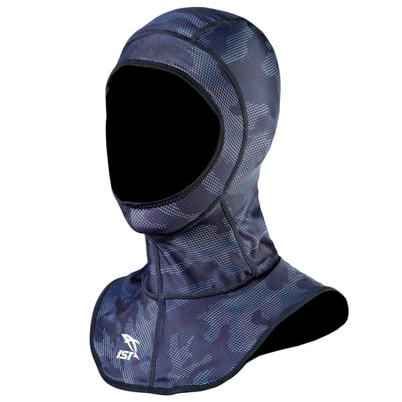 IST PURiGUARD + iCOOL Spandex Diving Hood, Wetsuit Cap with Bib (Camo Blue, Small)