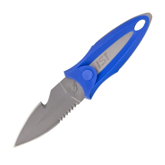IST Titanium BC Knife, Double Edge Blade with Pointed Tip, Compact Sheath & Contoured Handle (Blue)
