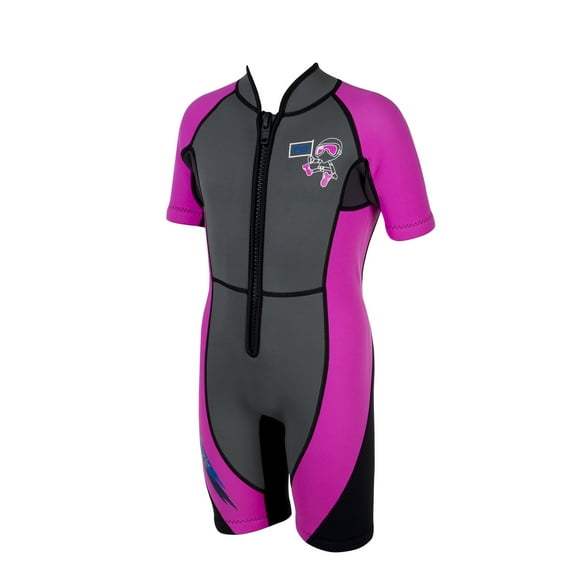 IST WSK-03 Kids 3mm Shorty with Super Stretch Panels and Front Zip (Hot Pink, 2X-Small)