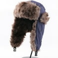 thumbnail image 1 of ISUHAZBO Men's Trapper Hat Trooper Warm Winter Earflaps Faux Fur Hat Outdoor Thunderhead Windproof Ski Cap Faux Fur Linning Eskimo Windproof Ushanka Hunting Hat Winter Hat One Size, 1 of 5