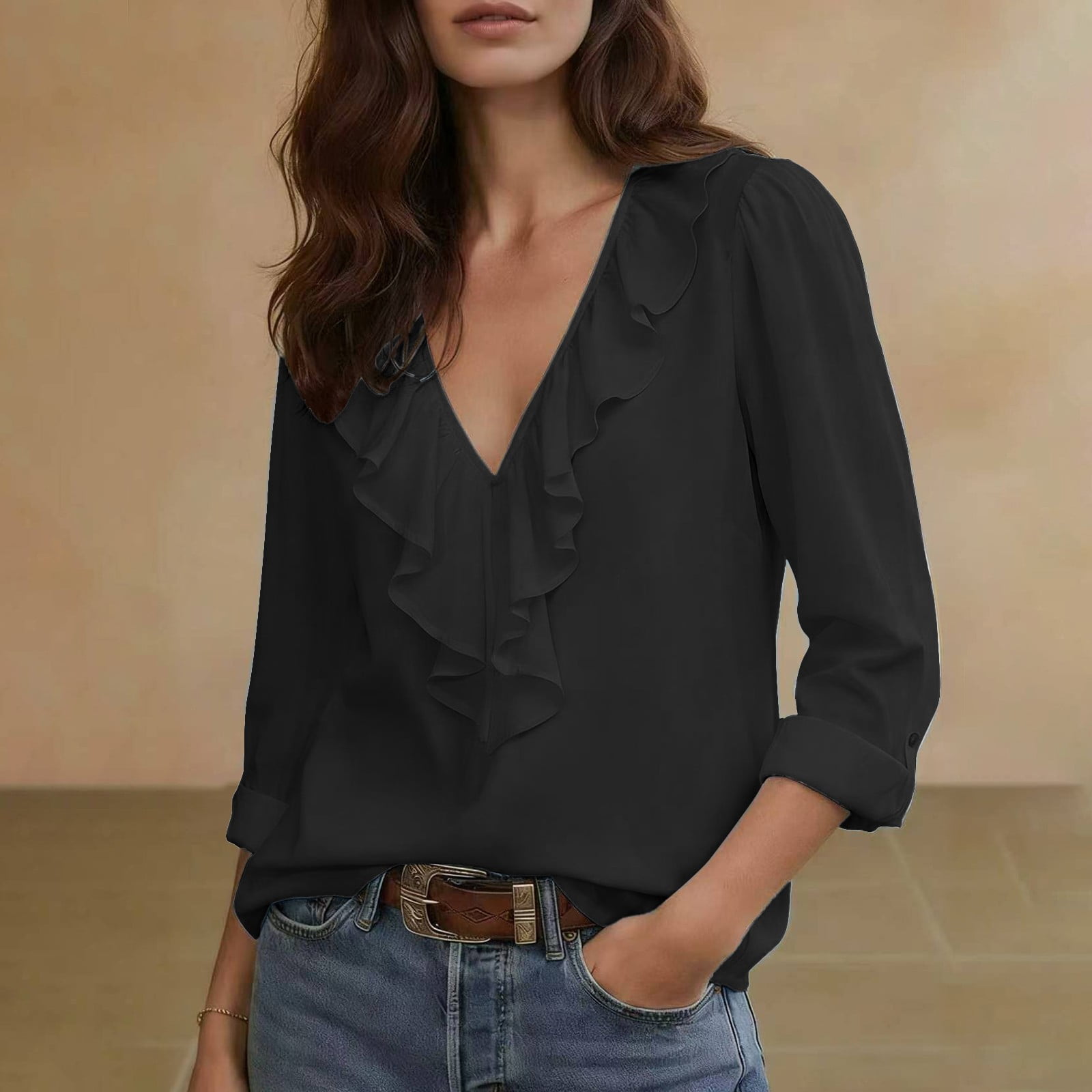 Spring Work Cascal Outfits ISUHAZBO Women's Blouse V Neck Casual Work Shirt Business Casual Outfit ...