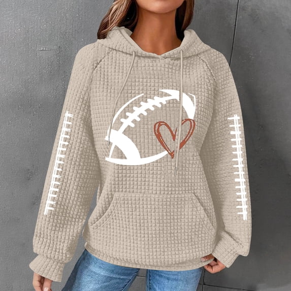 ISUHAZBO Women's Hoodies Sweatshirt Knit Football Graphic Long Sleeve Hooded Pullover Sweatshirt Casual Sporty Top XXL