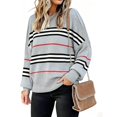 thumbnail image 1 of ISUHAZBO Womens Knit Pullover Sweater Oversized Striped Crew Neck Long Sleeve Loose Knit for Fall Winter Clothes Fall Sweater for Women M, 1 of 4