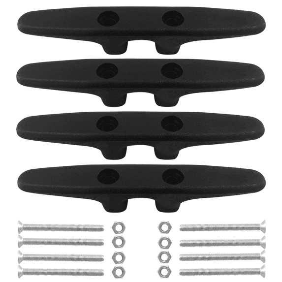 ISURE MARINRE 4 PCS Marine Black Nylon Cleat Open Base 6 Inch Heavy-Duty Nylon Cleat Boat Deck and Anchor Line Cleat w/ Finish