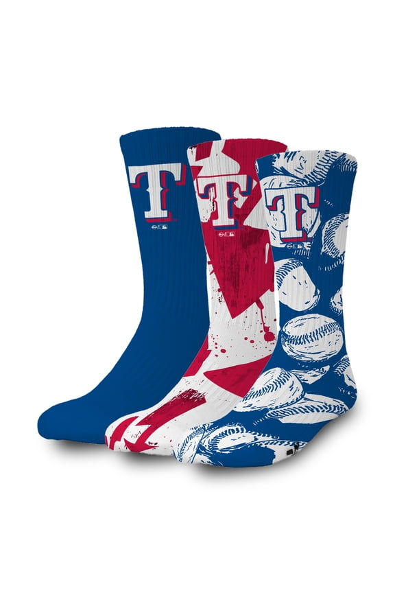 ISlide Texas Rangers Three-Pack Lifestyle Crew Socks Set