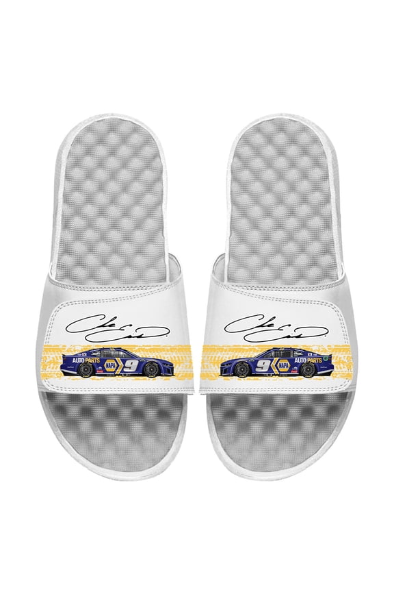 White Chase Elliott Car Signature Stack Slide Sandals