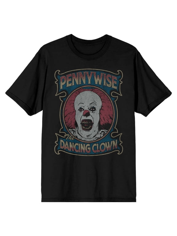 IT (1990) Pennywise The Dancing Clown Men's Black Short Sleeve T-shirt-5XL