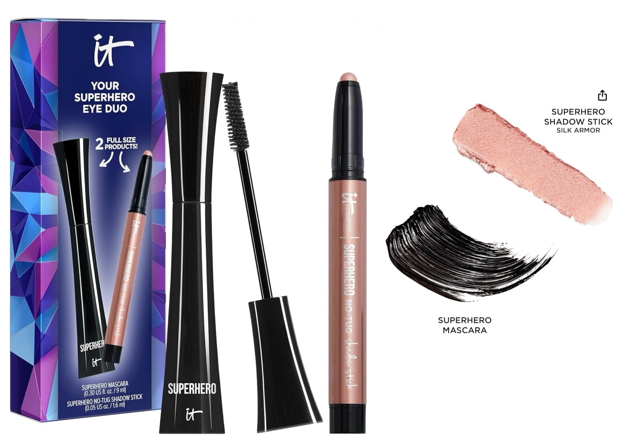 IT COSMETICS Your Superhero Eye Duo Mascara & No-Tug Shadow Stick Silk Armour