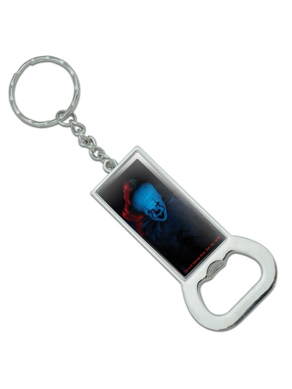 IT: Chapter 2 Blue Pennywise Keychain Rectangle Chrome Plated Metal Bottle Cap Opener