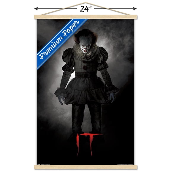IT - Clown Wall Poster with Wooden Magnetic Frame, 22.375" x 34"