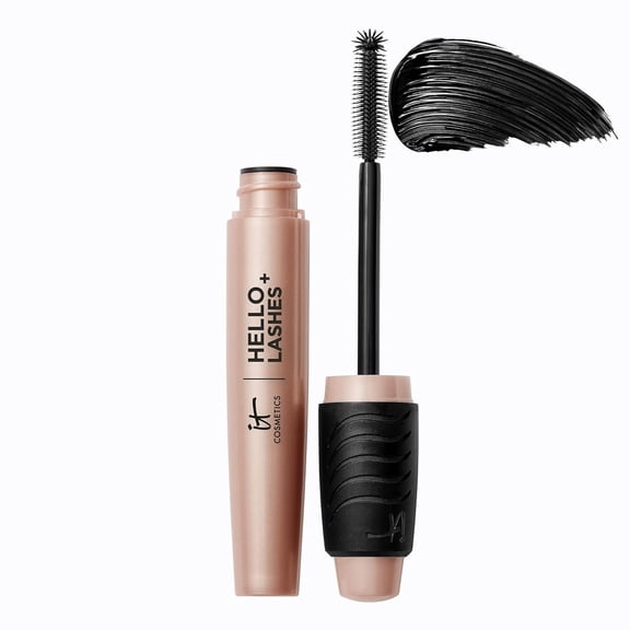 IT Cosmetics Hello Lashes+ Volumizing Mascara & Lash Serum with Biotin, Argan Oil & Jojoba Oil, Easy-to-Remove Formula, Black, 0.28 fl oz
