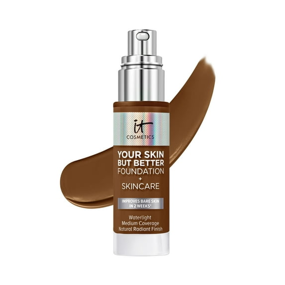 IT Cosmetics Your Skin But Better Foundation + Skincare, Deep Warm 60 - Hydrating Coverage - Minimizes Pores & Imperfections, Natural Radiant Finish - With Hyaluronic Acid - 1.0 fl oz