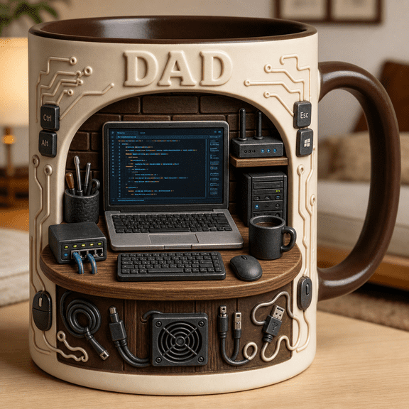 IT Dad Accent Mug, Laptop Keyboard Code Screen Father's Day Gift for Dad