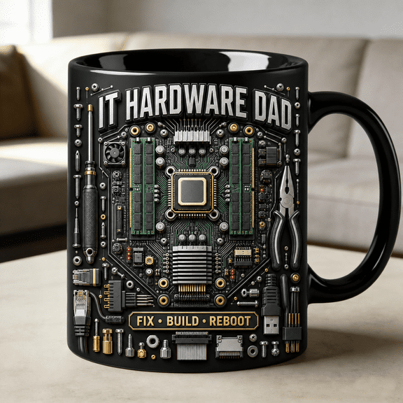 IT Hardware Dad Accent Mug, Circuit Board Coffee Mug Gift for Dad