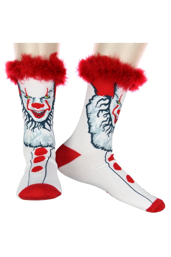IT Horror Movie Pennywise The Dancing Clown Novelty Creepy 3D Fuzzy Hair Men's Knit Crew Socks Shoe Size 6-12