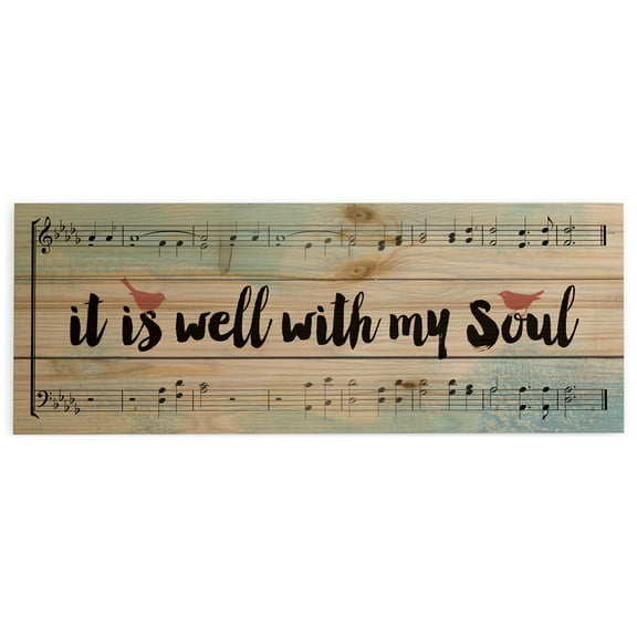 IT IS WELL WITH MY SOUL Music Notes Distressed Wood Box Sign, 12" x 4.5"