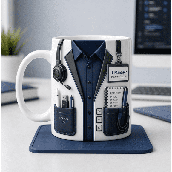 IT Manager Coffee Mug, Ceramic Technology Gift Cup for Computer Setup Desk Office