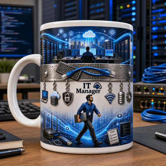IT Manager Mug Father's Day Gift for Tech Dad, Office Coffee Cup for Network Admin