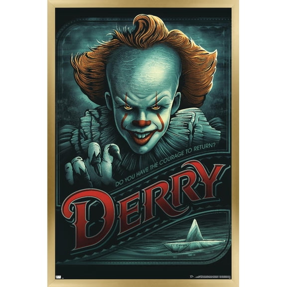 IT - Pennywise Derry Wall Poster, 14.725" x 22.375", Framed