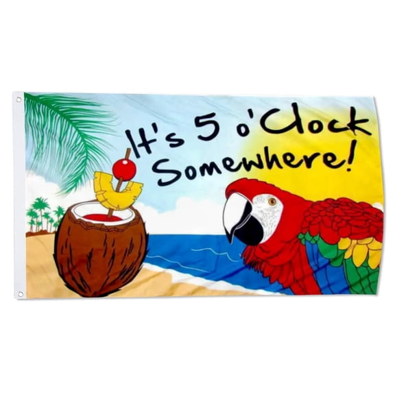 IT'S 5 O'CLOCK SOMEWHERE! Margaritaville Jimmy Buffet Happy Hour Flags 3x5ft