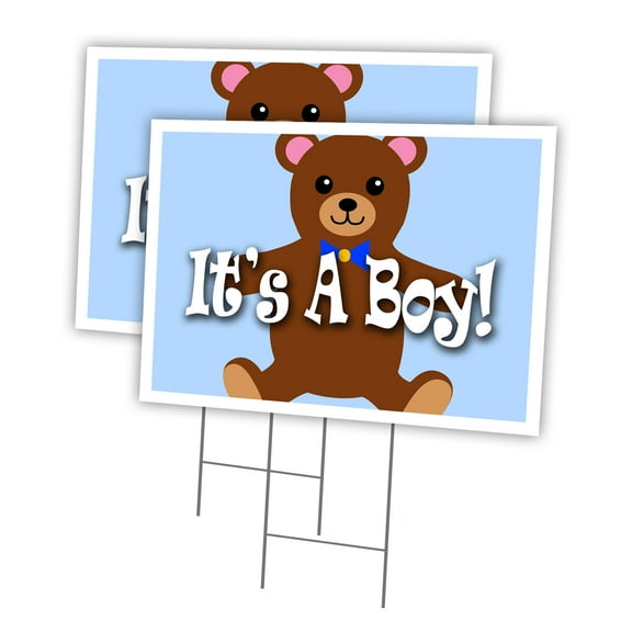 IT'S A BOY! 2 Pack Of 18" x 24" Yard Sign & Stake | Advertise Your Business | Stake Included Image On Front Only | Made in The USA
