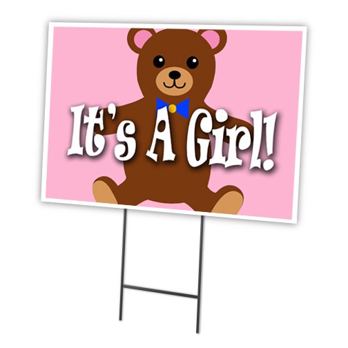 IT'S A GIRL! 18"x24" Yard Sign & Stake | Advertise Your Business | Stake Included Double Sided Image | Made in The USA