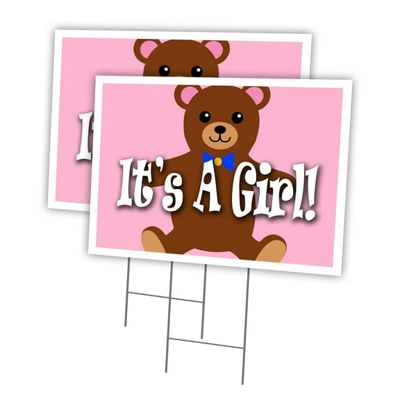 IT'S A GIRL! 2 Pack Of 12" x 16" Yard Sign & Stake | Advertise Your Business | Stake Included Image On Front Only | Made in The USA