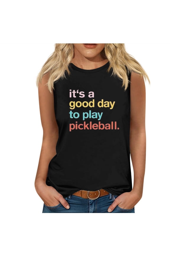 IT'S A GOOD DAY TO PALY PICKLEBALL Women 2024 Summer Tank Tops Loose Sleeveless T-Shirt Casual Crewneck Tunic Blouses