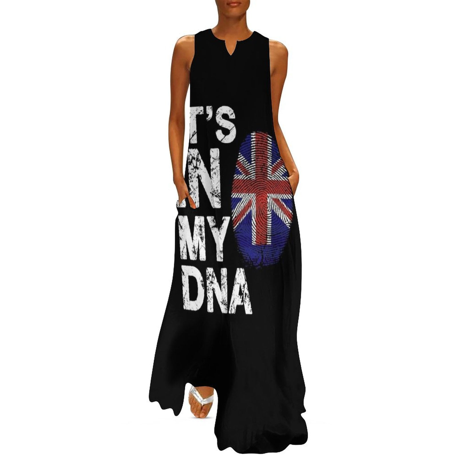 Shirt Dress It's In My DNA British Flag Print - Long Sleeve Button Down  Casual Maxi Dress (4XL) UK Flag Print Shirt Dress