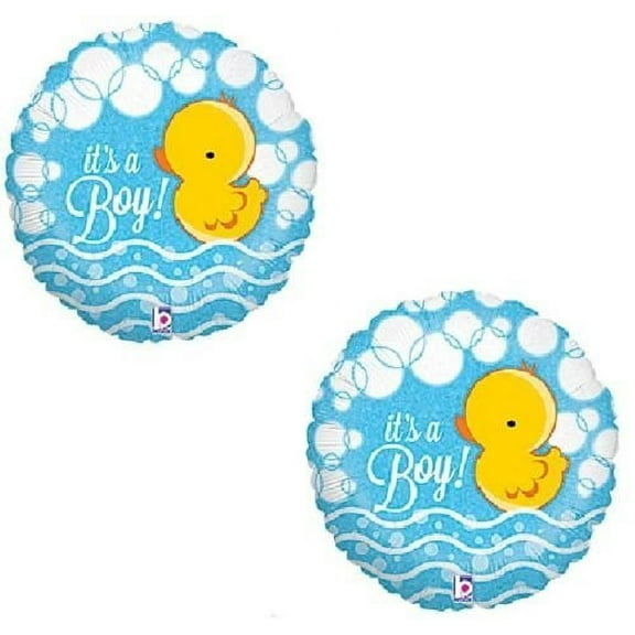 IT'S Its a BOY Blue DUCK Rubber Ducky (2) 18" BABY Shower Party Mylar Balloons