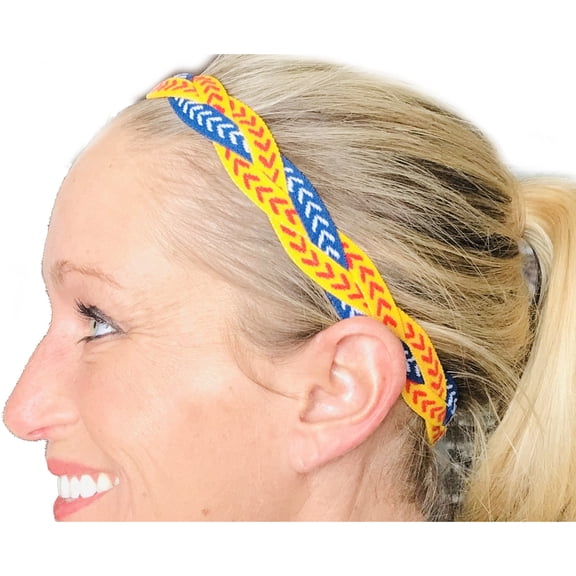 IT'S RIDIC! Blue Baseball Seams and Yellow Softball Seams No Slip Grip/Non-Slip Sports/Athletic Nylon Triple Braided Sports Headband Teen to Adult