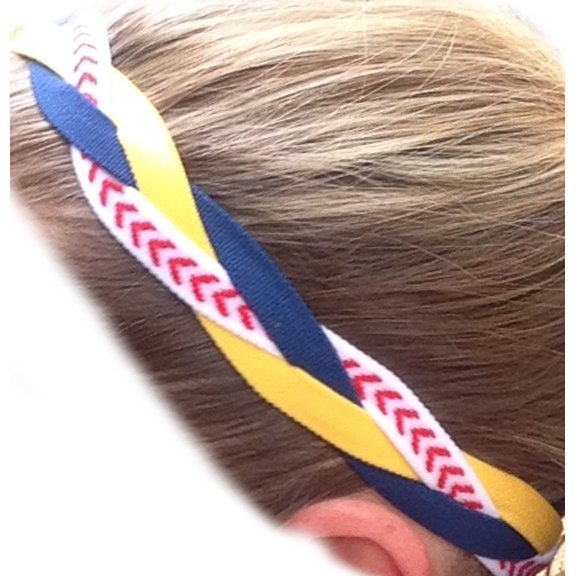 IT'S RIDIC! No Slip Grip/Non-Slip Sports/Athletic Nylon Triple Braided Sports Headband (Navy Blue | Yellow | Baseball Seam)