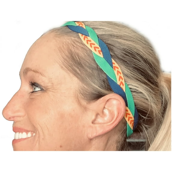 IT'S RIDIC! No Slip Grip/Non-Slip Sports/Athletic Nylon Triple Braided Sports Headband (Navy blue, Green Softball seams)