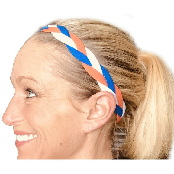 IT'S RIDIC! No Slip Grip/Non-Slip Sports/Athletic Nylon Triple Braided Sports Headband (Royal Blue | Orange | White)