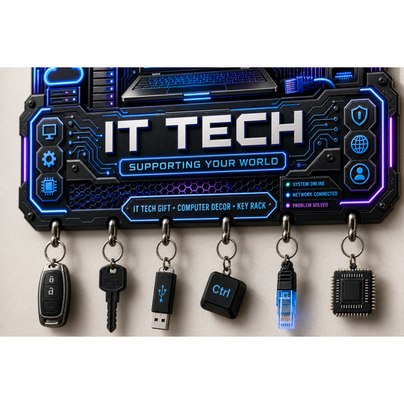 IT Tech Gift Key Hanger Personalized Key Rack for Computer Technician Desk Entryway