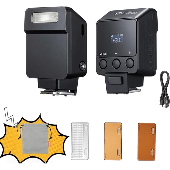 IT22 S TTL MINI iFlash Camera Flash Light,700+ Flashes & 1.5 s Recycling,6 Stops (1/32 to 1/1 Power),Built in with Diffuser & Filter (Black, for )