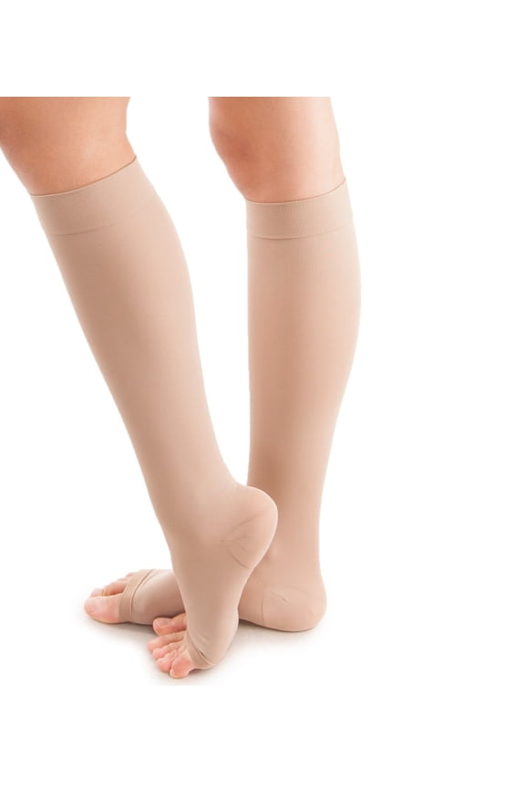 Unisex Microfiber Open Toe Knee High Graduated Compression Stockings (25-35mmHg): H-304(O)