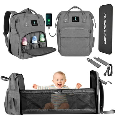 ITACIA Baby Diaper Bag Backpack With Changing Station Waterproof Baby Bag, Grey