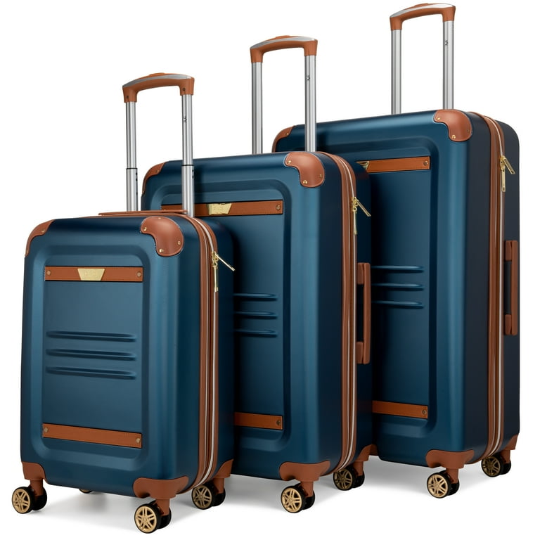 ITALIA Vintage 3 Piece Expandable Retro Luggage Set Navy