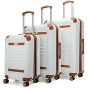 ITALIA Vintage 3 Piece Expandable Spinner Luggage Set White
