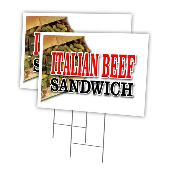 ITALIAN BEEF SANDWICH 2 Pack Of 18" x 24" Yard Sign & Stake outdoor plastic window | Advertise Your Business | Stake Included Image On Front Only | Made in The USA